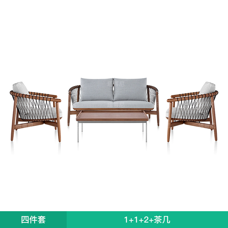 Conjunto de muebles de teca para exteriores, sofá para villa, terraza, resistente a la intemperie, protección solar, balcón, jardín, silla de ratán, mesa de centro. image 11
