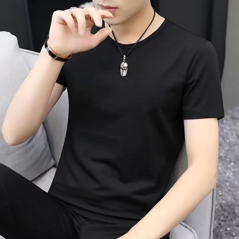 Cheap Short-sleeved T-shirt Men's Pure White Slim-fit Top T-shirt Solid Color Half-sleeved Base-coat Inner Tower Wear T-shirt