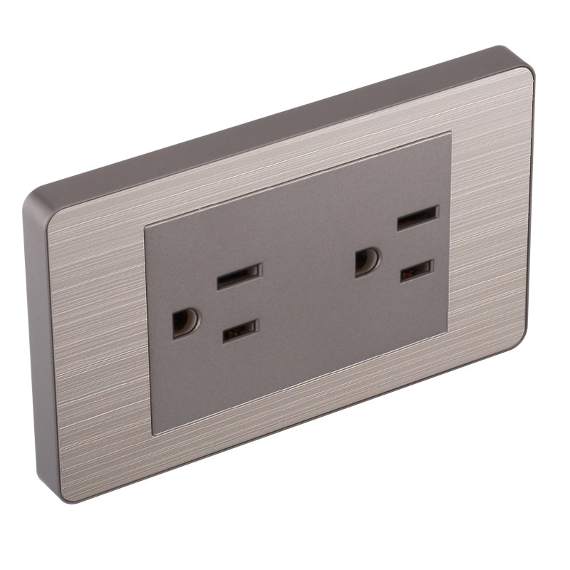 15A panel de metal de acero inoxidable gris dibujado tres agujeros Taiwan fabricado en Estados Unidos enchufe de pared conmutador suministro directo