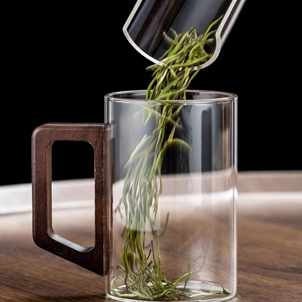 mango de nuez taza de té taza de agua alta vidrio de borosilicato resistente al calor espesado taza de una sola capa simple vidrio doméstico