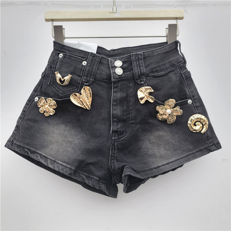 Pantalones Cortos de Mezclilla Elásticos con Hebilla Metálica para Mujer