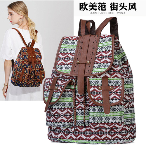 Cross-border new exotic style backpack, retro trend, large capacity, casual, fashionable and personalized drawstring bag for women