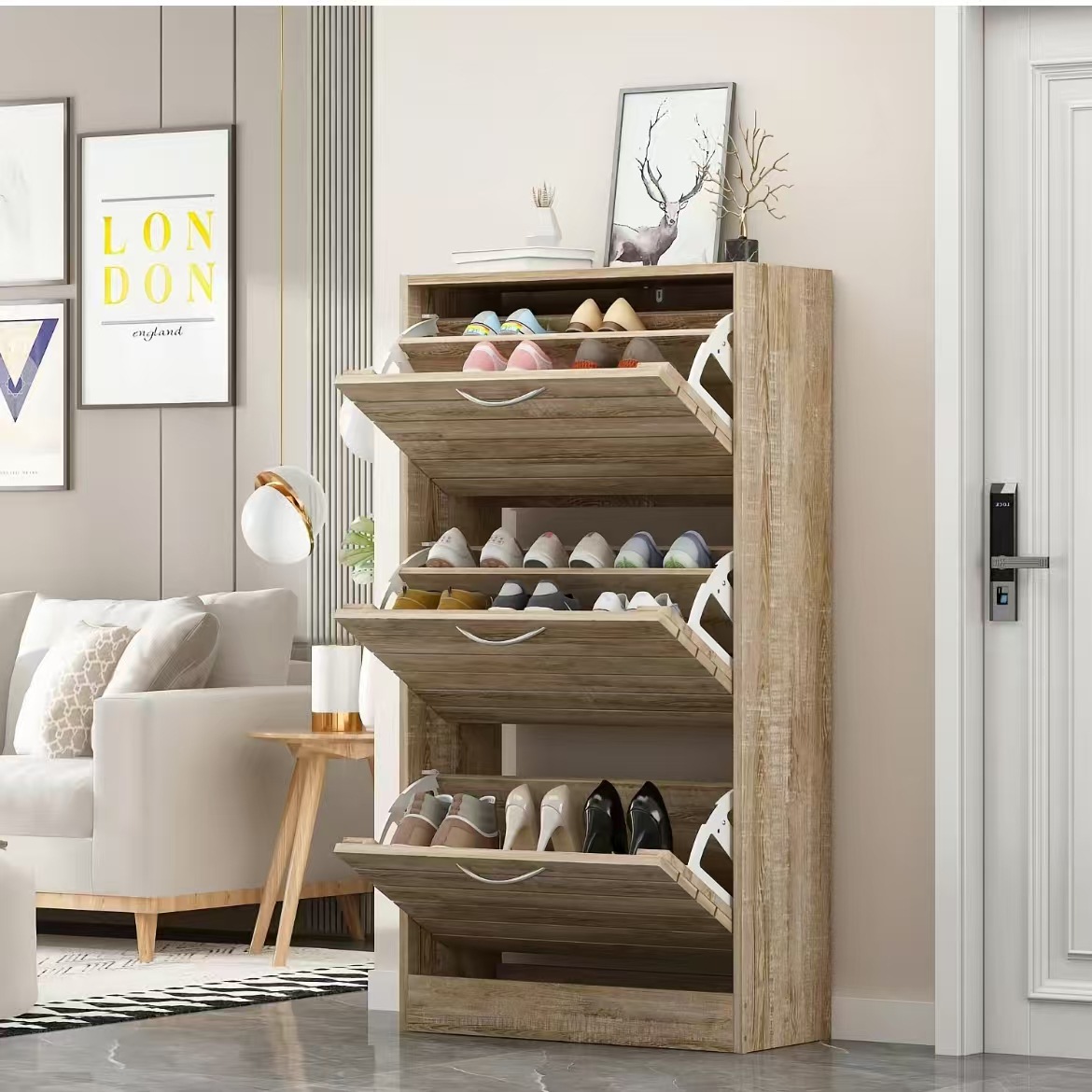 El armario de zapatos moderno de comercio exterior de comercio electrónico transfronterizo, con 3 cajones plegables, adecuado para la entrada, estilo moderno