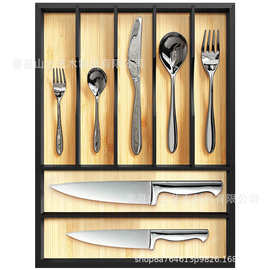 木制餐具收纳盒厨房抽屉可伸缩刀叉整理盒家用橱柜多格餐具储存盒