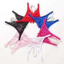 火辣珍珠按摩情趣内裤性感女开裆蕾丝透明丁字裤Exotic Panties