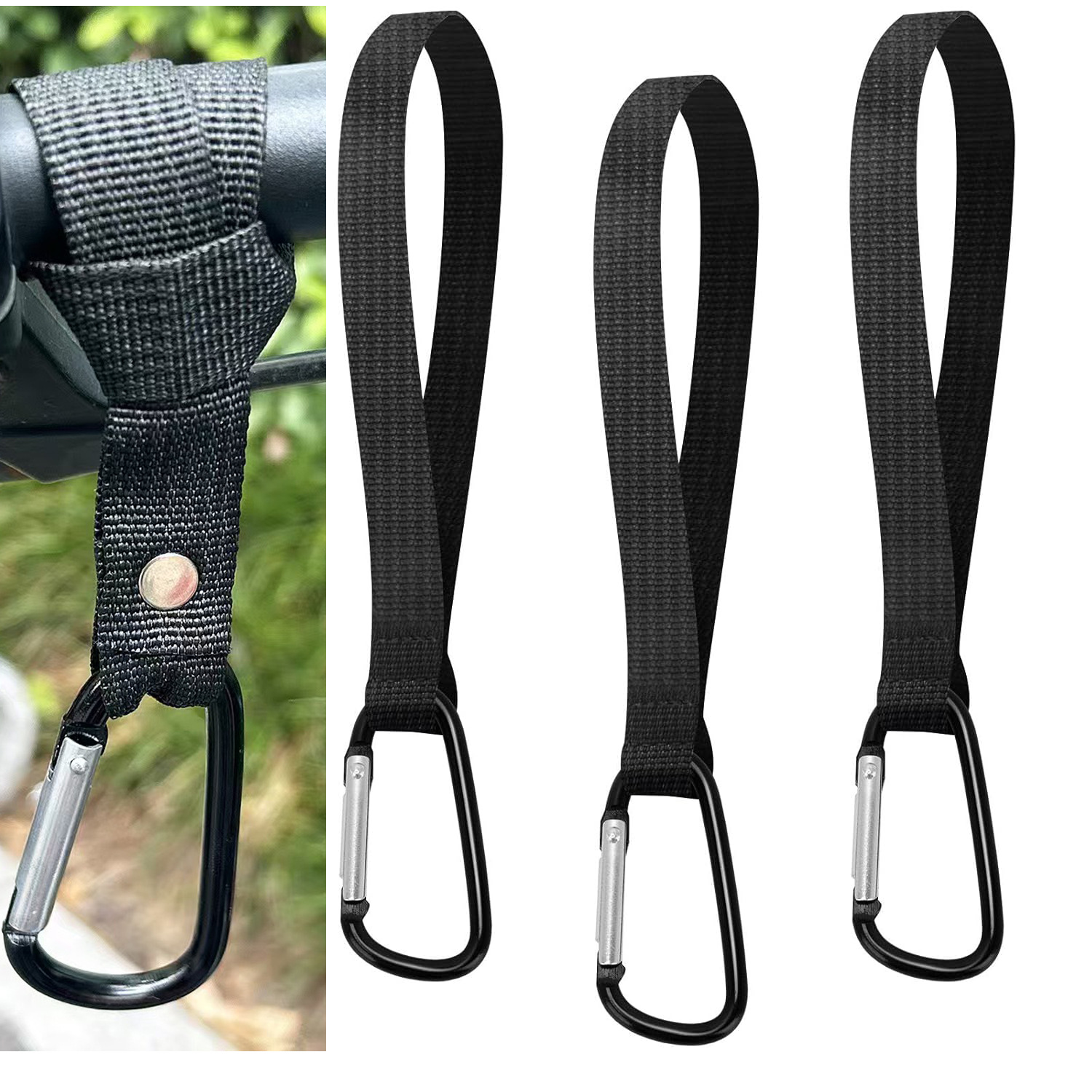 4个婴儿车挂钩，尼龙绳登山扣挂钩，适合婴儿车，自行车，购物车