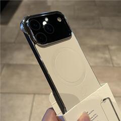 高级感简约白色素皮磁吸无边框适用苹果17pro手机壳iPhone16promax新款15pro超薄14半包13电镀边框轻奢商务硬