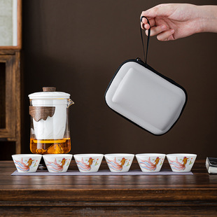 Enterprise company annual meeting business wholesale suet jade porcelain express cup travel tea set suit a pot of six cups hand gift