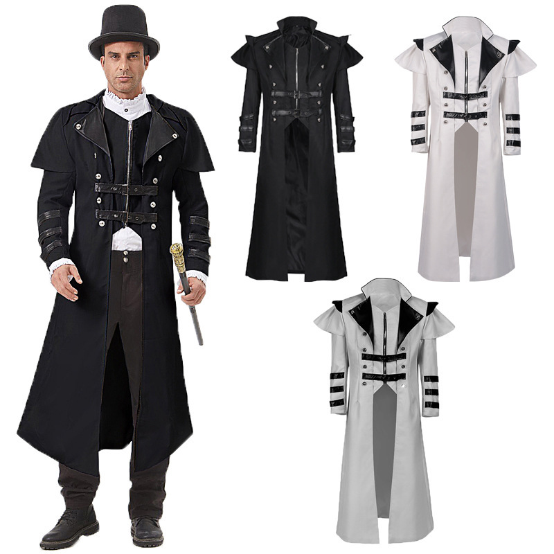 Christmas New Style Halloween Medieval Palace Banquet Outfit Zipper Slit Long Trench Coat Stage Performance Costume