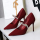 8837-1 Pointed Shallow Mouth Single Shoes Water Diamond One Word Velvet Commuter Shoes Banquet Shoes Thin Heels Women's Shoes