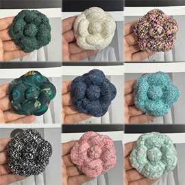 全6.6cm高端彩色混色多色款小香粗花呢布超定型山茶花饰品胸花款