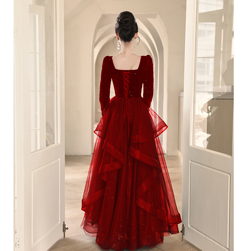 Brindis de novia 2025 nuevo rojo de alta gama boda lujosa francesa vestido de compromiso vestido de noche de alto nivel sensación de otoño y verano