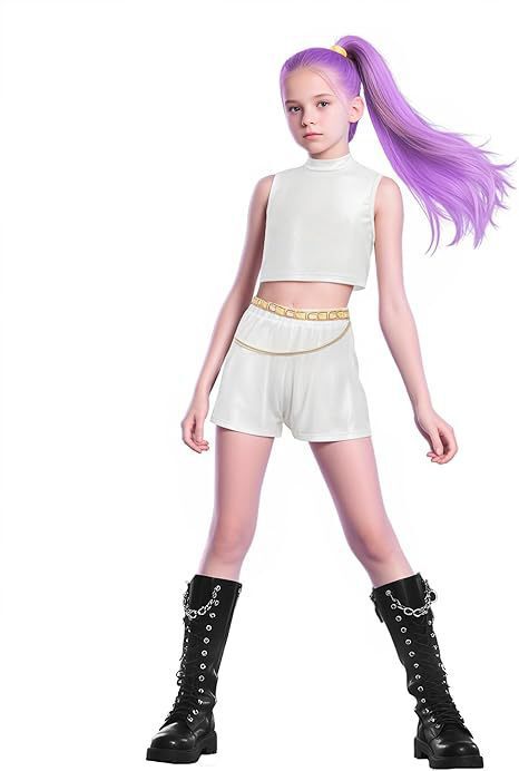 2025亚马逊新款女孩恶魔猎人服装搭配流行歌手3D印花女装童装套装|undefined