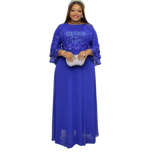 African European American Plus Size Wish New Edge Embroidery Chiffon Dress