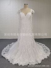 2021年冬季大码包肩心型蕾丝婚纱A摆中拖尾新娘结婚婚纱