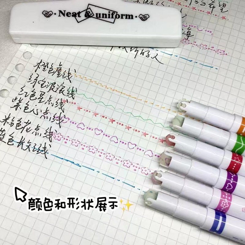 Bolígrafo con forma de onda y puntos redondos, marcador de doble punta, bolígrafo colorido para diario, bolígrafo de caligrafía para estudiantes, marcador de alta calidad, bolígrafo especial.