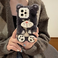 Plush cute staring cat iPhone15 Apple 12 suitable for 13/14pro max mobile phone case anti-fall cover 11
