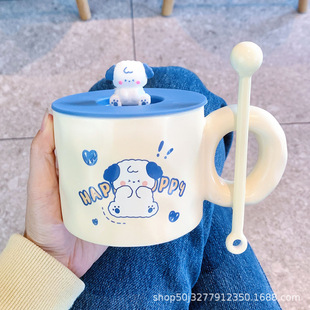 High Yan Value ins Style Mug Cute Couple Water Cup Ceramic Cup with Lid for Girls Coffee Breakfast Cup for Boys