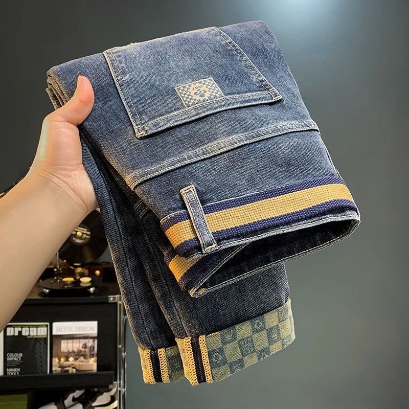 2024 Spring Jeans Men's Korean Edition Trendy Embroidery Fit Slim Straight Leg Fashion Versatile Casual Pants_mkmklike.com