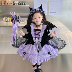 女童金絲絨長袖庫洛米連衣裙2024春季新款兒童萬聖節表演公主裙潮