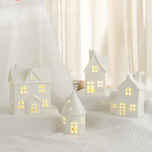Christmas House Ceramic Ornaments Creative Led Luminous Snow House Snow House Scene Layout Desktop Ornaments Cross-Border Supply