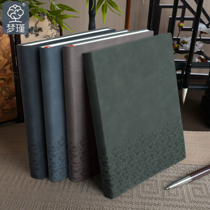 A5商务皮质压纹笔记本 本子logo 办公会议记录本 日记本 礼品套装