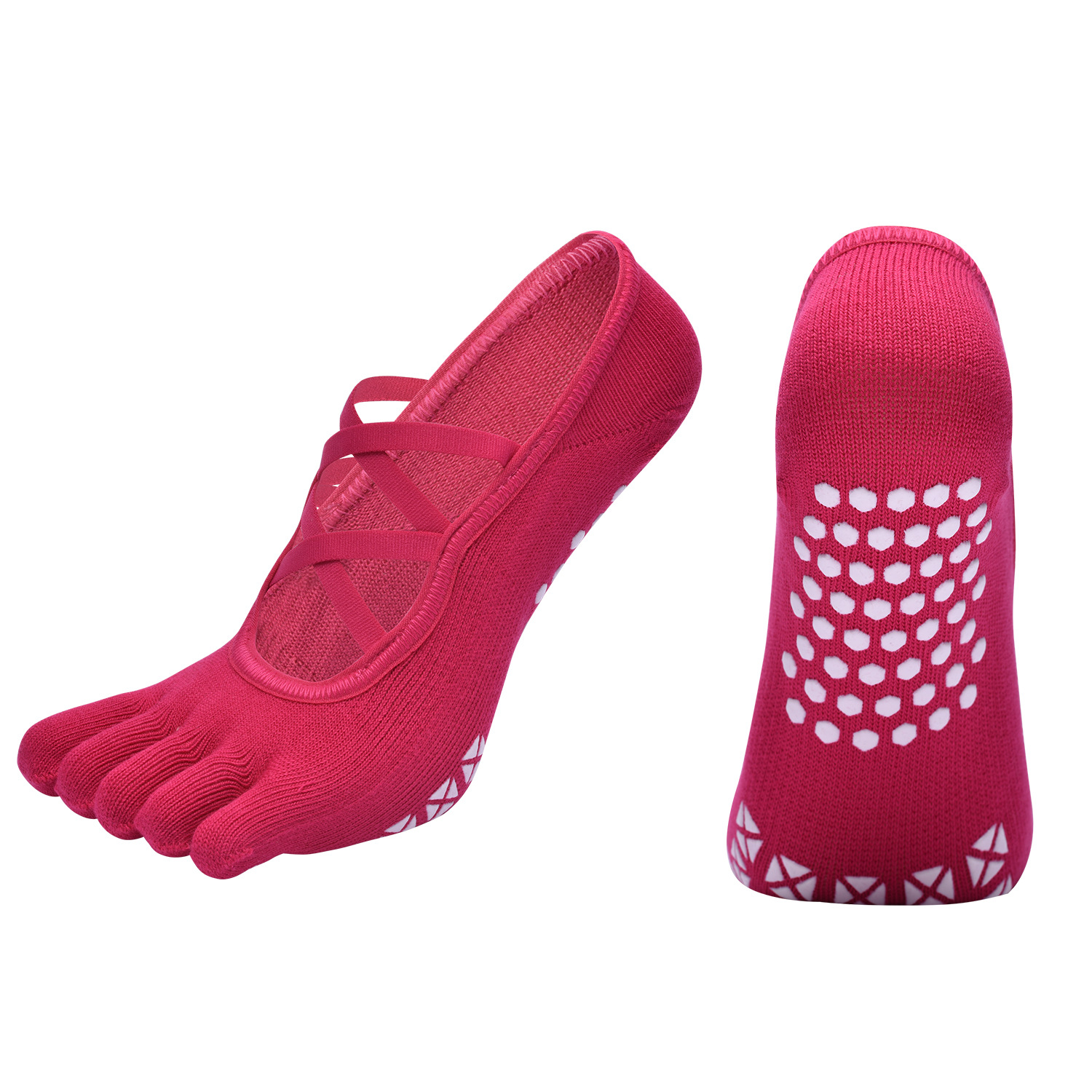 [Serie de colores de Dunhuang] Calcetines de yoga de cinco dedos con ribetas de espiga de correas cruzadas dobles