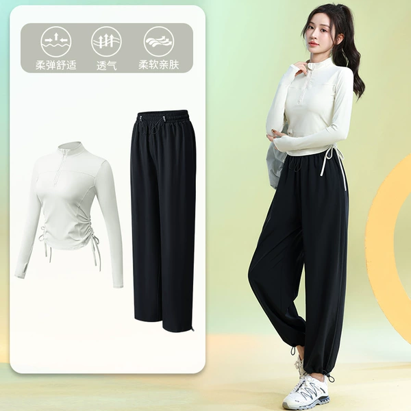 Apricot set, black trousers