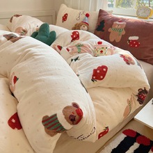 圣诞小熊牛奶绒床上四件套2025新款冬季加厚珊瑚绒被套床单三件套