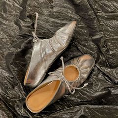 Kmeizu內增高拖鞋外穿小眾設計褶皺系帶時尚百搭包頭半拖真皮涼拖