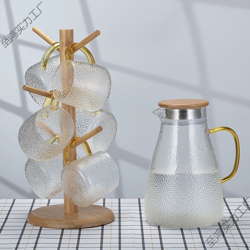 Утолщенный термостойкий стеклянный чайник для холодной воды с молотковым узором, термостойкий и взрывозащищенный универсальный чайник большой емкости, набор чайников для сока и чашек для воды