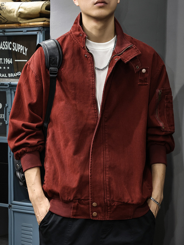 Autumn Casual Red Workwear Men's Jacket American Style Top 2026 New Style Clothing Spring and Autumn Embroidered Men's Jacket