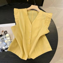 夏季2025新款法式小众甜美风洋气v领设计感小飞袖衬衫宽松上衣女