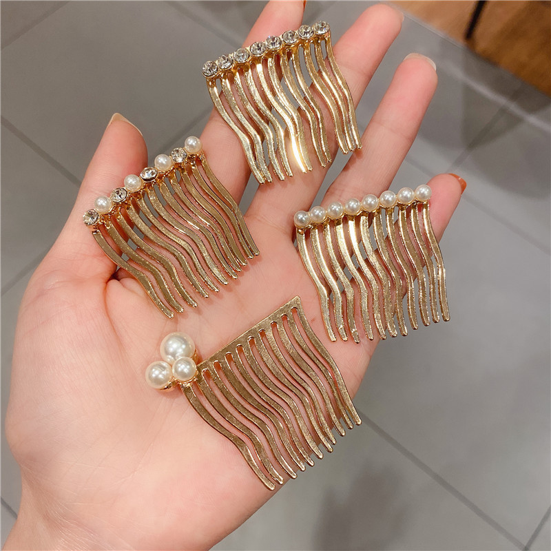 Seamless upside-down comb hair accessories Korean non-slip sweet pearl hair comb rhinestone simple bangs clip hairpin antique style hair accessories