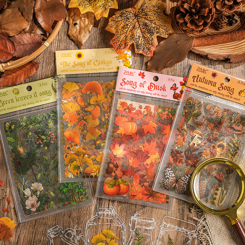 Yuezhen Cross-border Forest Song Waterproof Pet Journal Sticker Bag Retro DIY Journal Material Paper Stickers