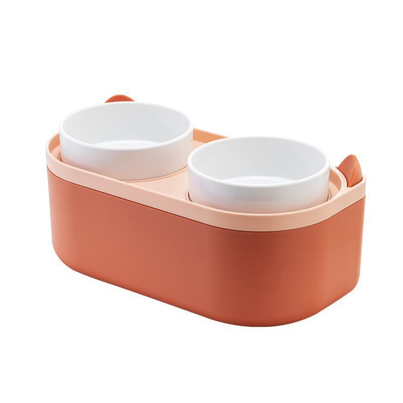 Suministros para mascotas mascota doble tazón protector columna cervical gato tazón de comida orejas de gato con pala tazón de plástico de almacenamiento de alimentos tazón de doble capa tazón para perros