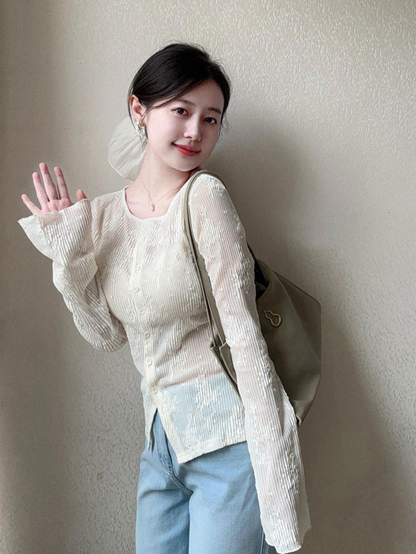 提花蕾丝针织开衫女外搭高级感夏季薄款防晒小外套空调衫气质上衣|undefined