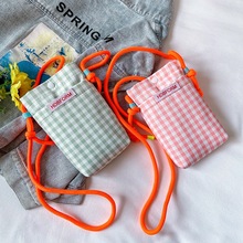 小清新格子手机包布包轻便甜美夏季新款多层单肩包斜挎包ins风