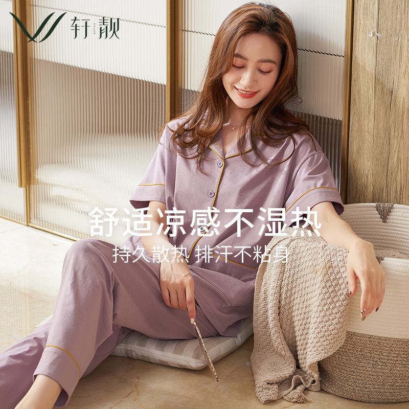 Pijamas de las mujeres de primavera y verano 100% algodón fino pantalones de manga corta verano fresco desgaste del hogar se puede usar fuera más traje de tamaño