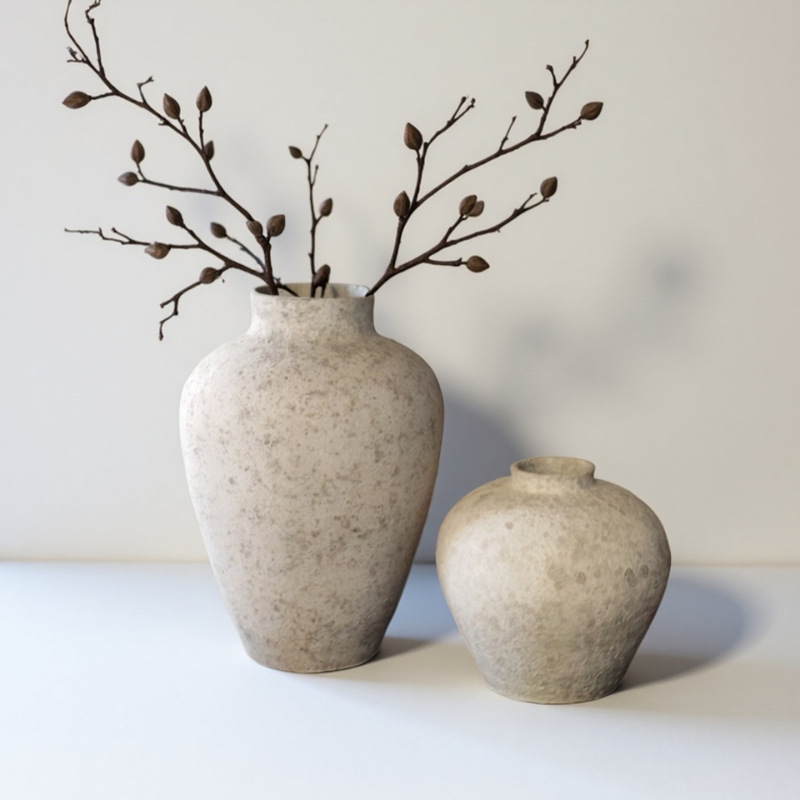 中国式のレトロな手作りの粗い陶器の花瓶の陶磁器の大きい腹の花器の大きいサイズの客間の玄関の装飾品の置物の卸売り|undefined