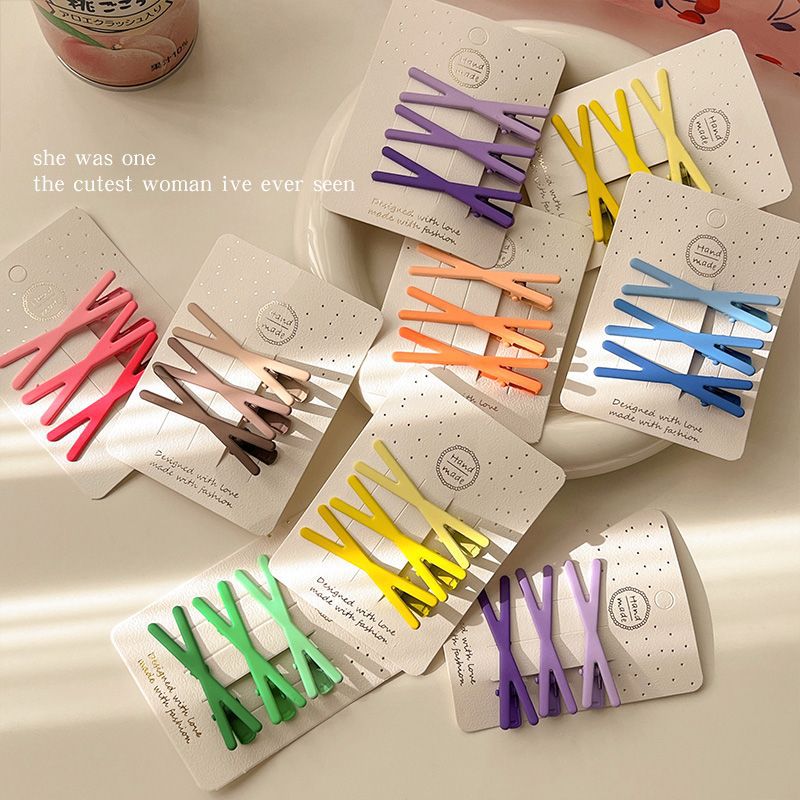 ins candy color cross hairpin girl side bangs clip subnet red sweet seamless duckbill clip headdress