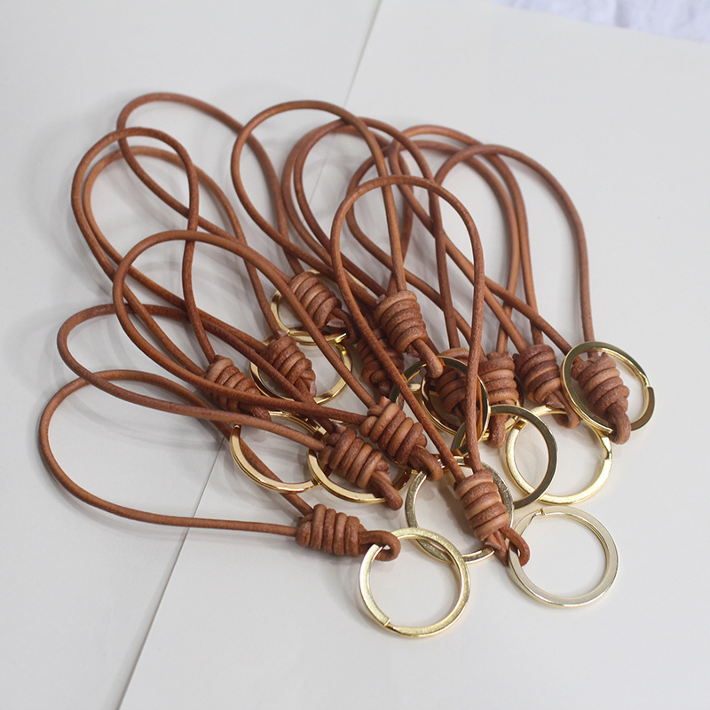 3mm retro cowhide rope key ring pendant simple small fresh wrist band creative bag pendant anti-lost