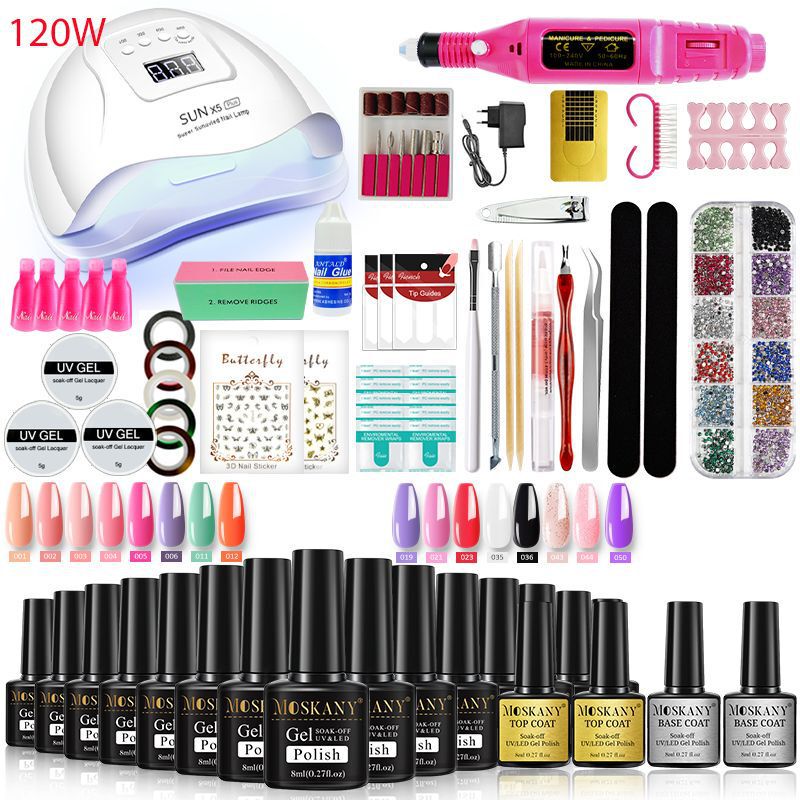 Cross-border Explosions Nail Art Tools suit Full Set of Nail Polish Glue Beginners Professional Home Nail Film Beginners Phototherapy Machine Lamp
