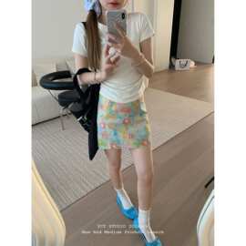 韩系百搭多巴胺油画碎花超短裙半身裙女夏季海边度假风包臀裙短裙