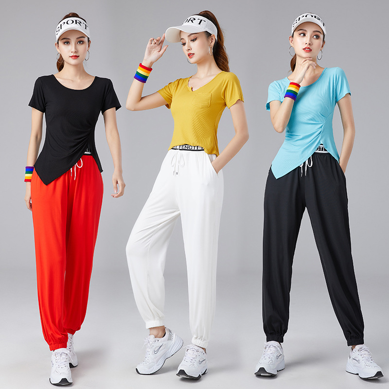 風緹廣場舞服裝春夏新款短袖運動表演練功服燈籠褲健身操團演出服