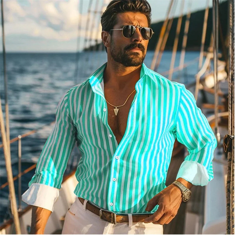 Camisa de manga larga a rayas con sentido de diseño de otoño para hombres sueltos 2024 nuevos tops se pueden usar afuera MB12