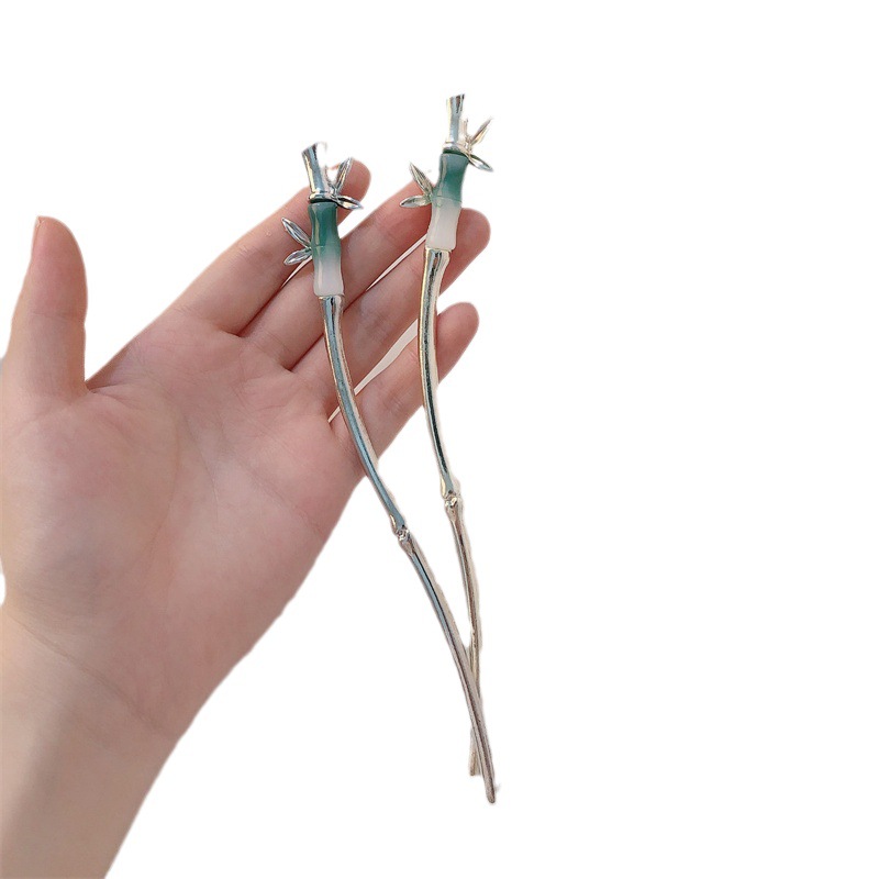 Nuevo estilo chino bambú metal plateado pinzas de cabello para mujeres de alto nivel de cabello antiguo pinzas de bambú frías cheongsam toques de ropa de estilo chino