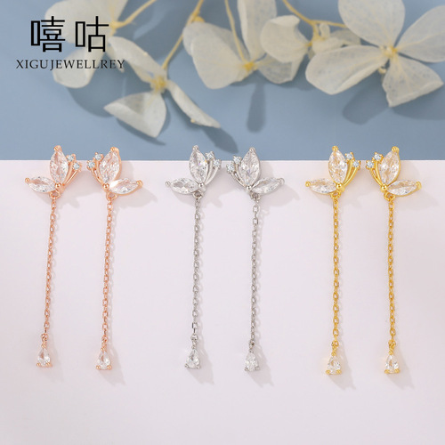 Xigu E1183 S925 silver small fresh butterfly diamond tassel earrings feminine forest style sweet earrings
