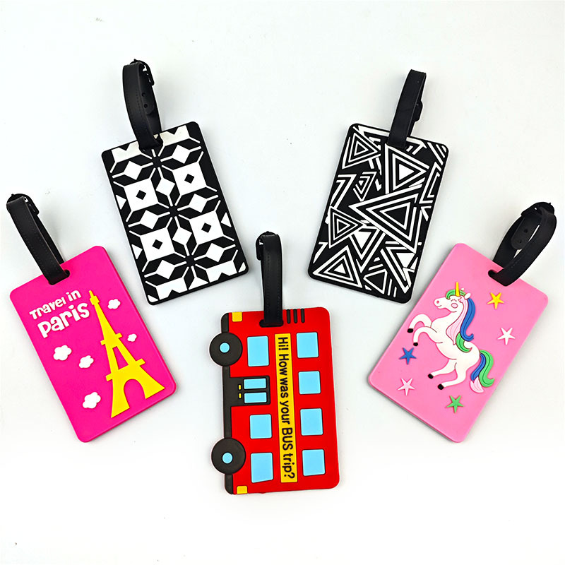 Cross-border new product: PVC soft rubber luggage tags, geometric and cartoon designs, cute luggage identification tags, anti-loss luggage charms, wholesale