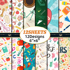 12張感恩教師節素材紙跨境亞馬遜節日包裝紙手帳diy背景打底素材